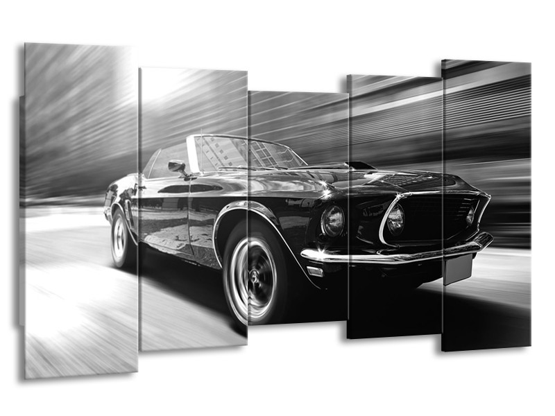 Glasschilderij Auto, Mustang | Zwart, Grijs | 150x80cm 5Luik