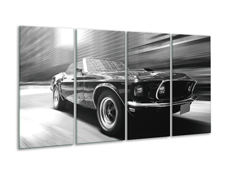 Canvas Schilderij Auto, Mustang | Zwart, Grijs | 160x80cm 4Luik