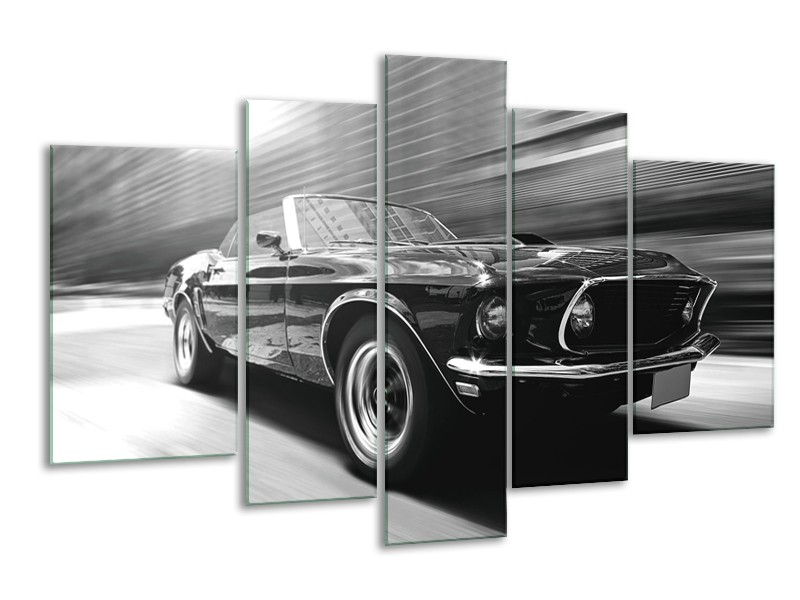 Canvas Schilderij Auto, Mustang | Zwart, Grijs | 170x100cm 5Luik