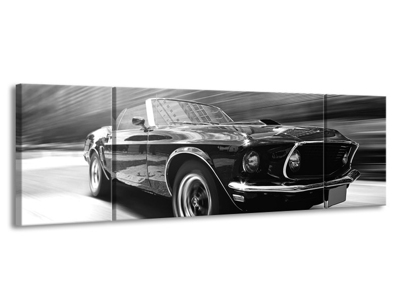 Canvas Schilderij Auto, Mustang | Zwart, Grijs | 170x50cm 3Luik