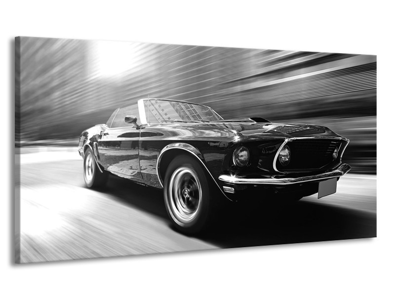 Canvas Schilderij Auto, Mustang | Zwart, Grijs | 170x90cm 1Luik