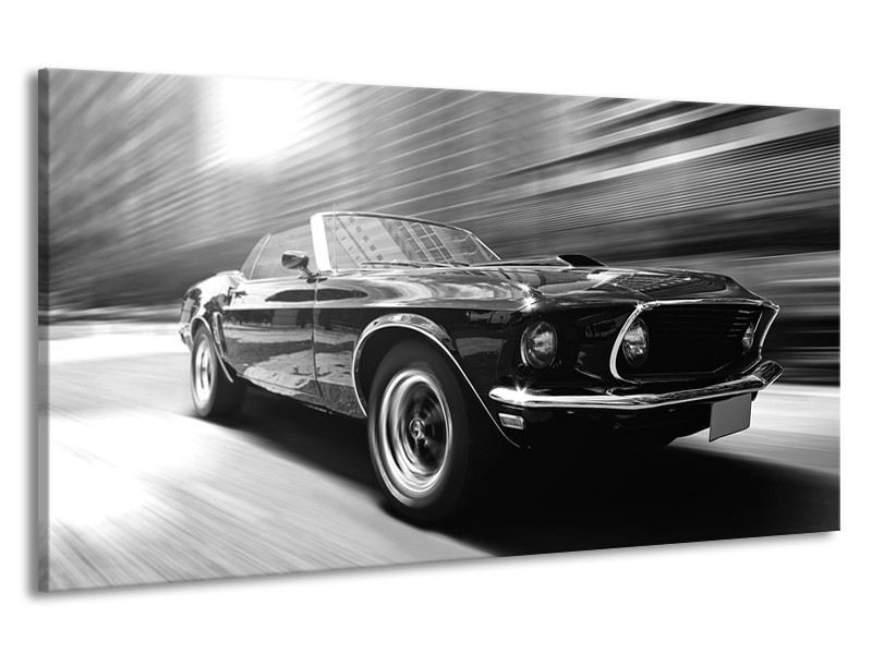 Canvas Schilderij Auto, Mustang | Zwart, Grijs | 190x100cm 1Luik