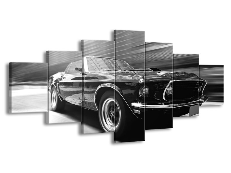 Canvas Schilderij Auto, Mustang | Zwart, Grijs | 210x100cm 7Luik