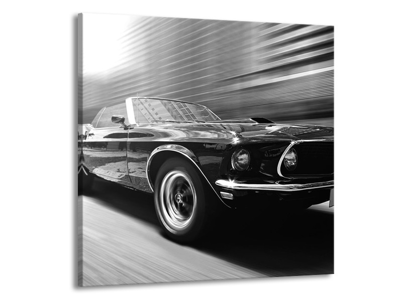 Canvas Schilderij Auto, Mustang | Zwart, Grijs | 50x50cm 1Luik
