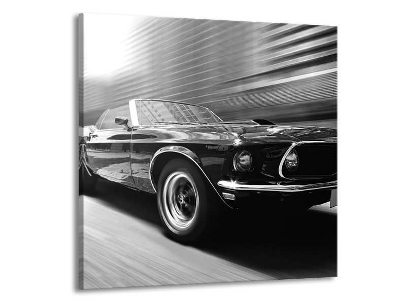 Canvas Schilderij Auto, Mustang | Zwart, Grijs | 70x70cm 1Luik