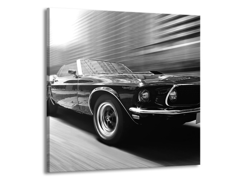 Glasschilderij Auto, Mustang | Zwart, Grijs | 70x70cm 1Luik