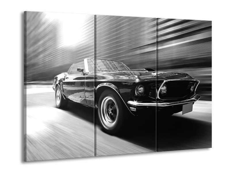 Canvas Schilderij Auto, Mustang | Zwart, Grijs | 60x90cm 3Luik