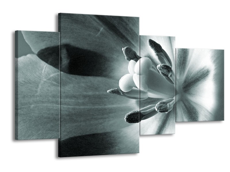 Canvas Schilderij Bloem | Grijs, Groen | 120x75cm 4Luik