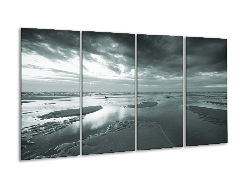 Canvas Schilderij Zee | Grijs, Groen | 160x80cm 4Luik