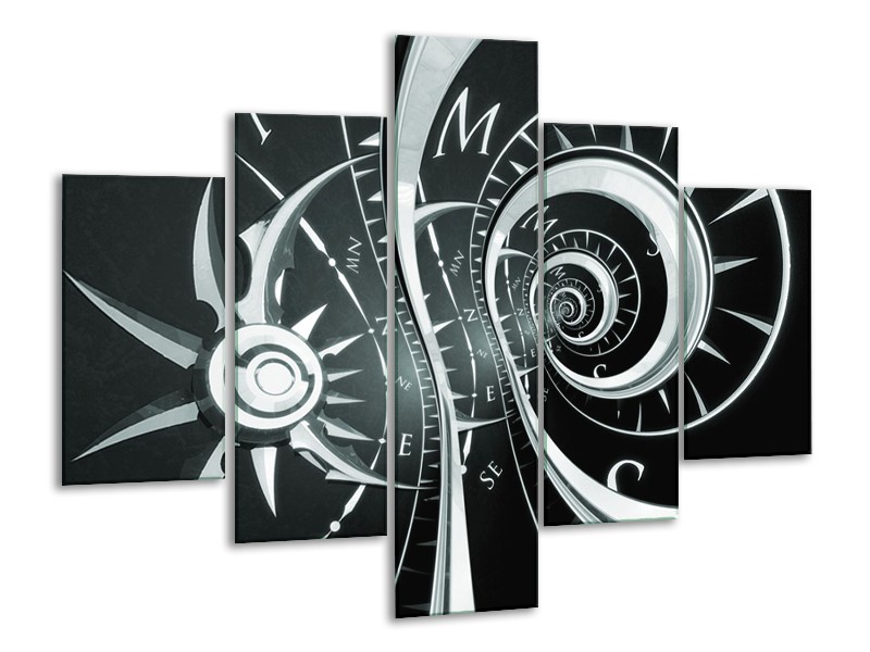 Glasschilderij Abstract | Zwart, Grijs, Groen | 100x70cm 5Luik