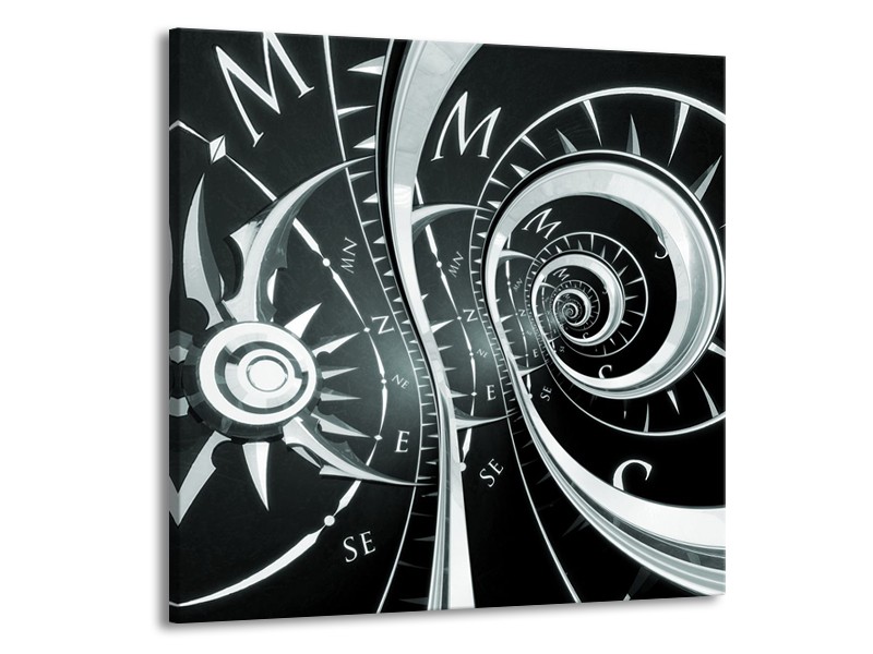 Glasschilderij Abstract | Zwart, Grijs, Groen | 70x70cm 1Luik