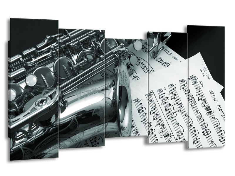 Canvas Schilderij Muziek | Grijs, Groen, Zilver | 150x80cm 5Luik