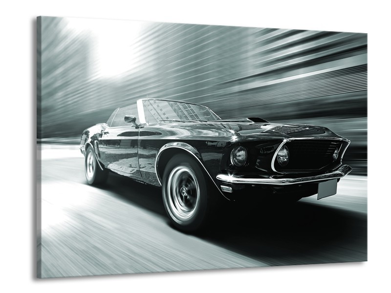 Glasschilderij Auto, Mustang | Grijs, Groen, Zwart | 100x70cm 1Luik