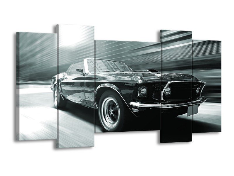 Canvas Schilderij Auto, Mustang | Grijs, Groen, Zwart | 120x65cm 5Luik