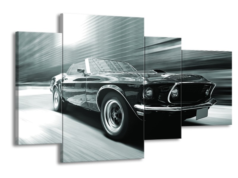 Glasschilderij Auto, Mustang | Grijs, Groen, Zwart | 120x75cm 4Luik