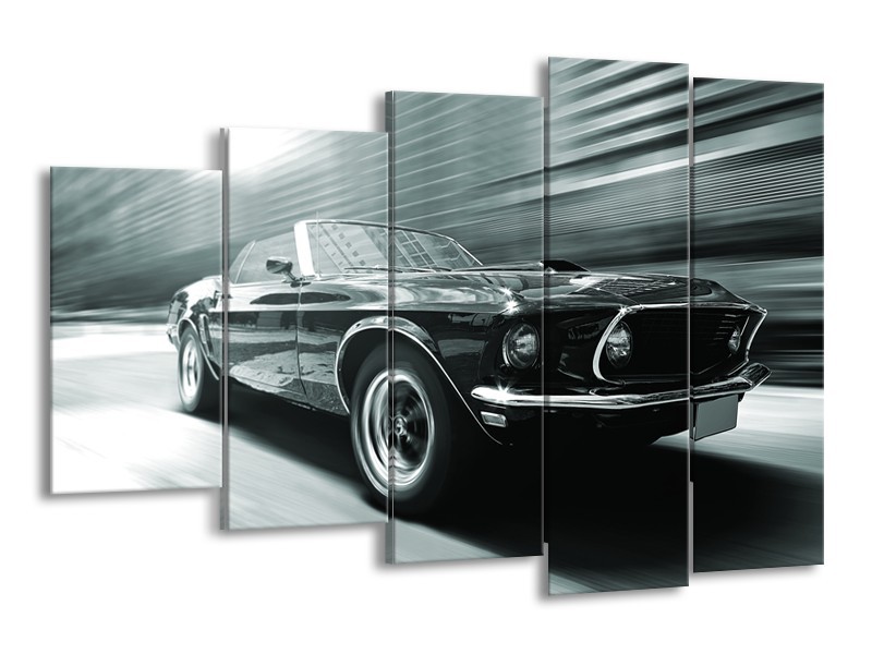 Canvas Schilderij Auto, Mustang | Grijs, Groen, Zwart | 150x100cm 5Luik