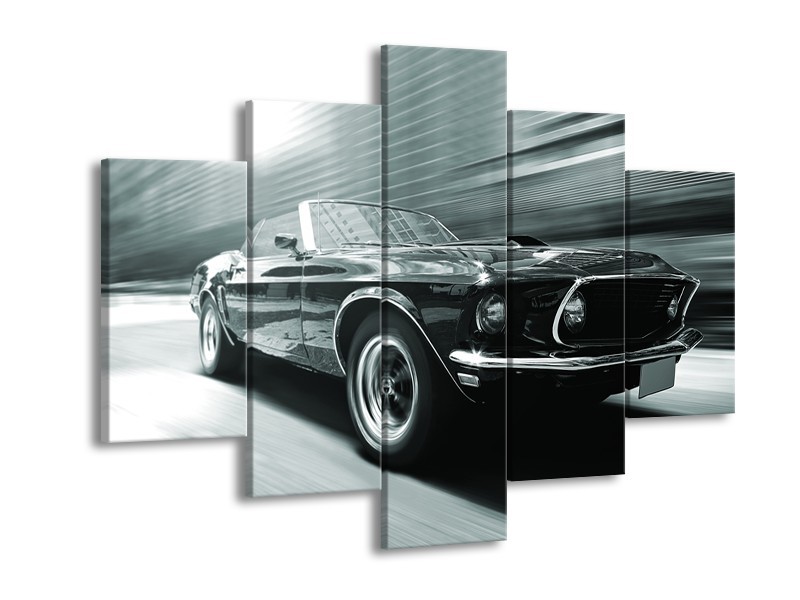 Glasschilderij Auto, Mustang | Grijs, Groen, Zwart | 150x105cm 5Luik