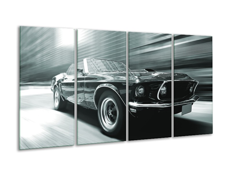 Glasschilderij Auto, Mustang | Grijs, Groen, Zwart | 160x80cm 4Luik