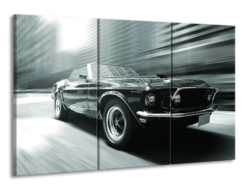 Glasschilderij Auto, Mustang | Grijs, Groen, Zwart | 165x100cm 3Luik