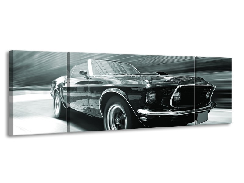 Glasschilderij Auto, Mustang | Grijs, Groen, Zwart | 170x50cm 3Luik