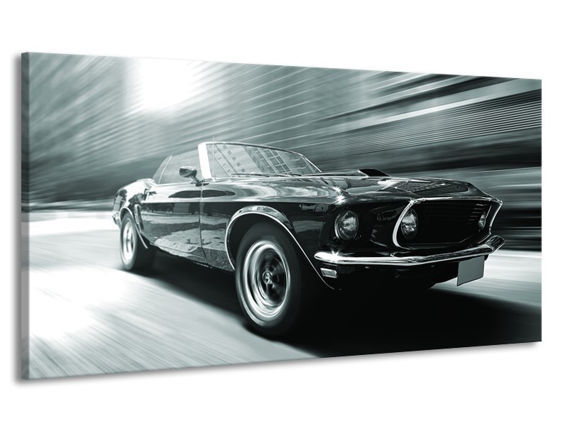 Canvas Schilderij Auto, Mustang | Grijs, Groen, Zwart | 170x90cm 1Luik