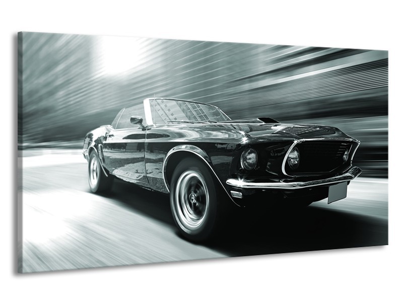 Canvas Schilderij Auto, Mustang | Grijs, Groen, Zwart | 190x100cm 1Luik
