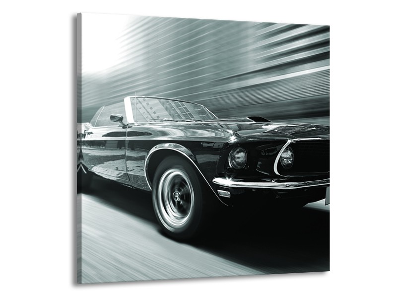 Canvas Schilderij Auto, Mustang | Grijs, Groen, Zwart | 50x50cm 1Luik