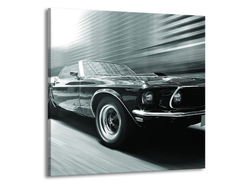 Canvas Schilderij Auto, Mustang | Grijs, Groen, Zwart | 70x70cm 1Luik
