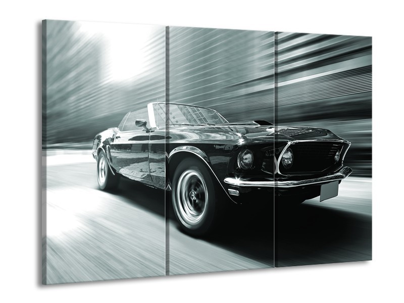 Glasschilderij Auto, Mustang | Grijs, Groen, Zwart | 60x90cm 3Luik