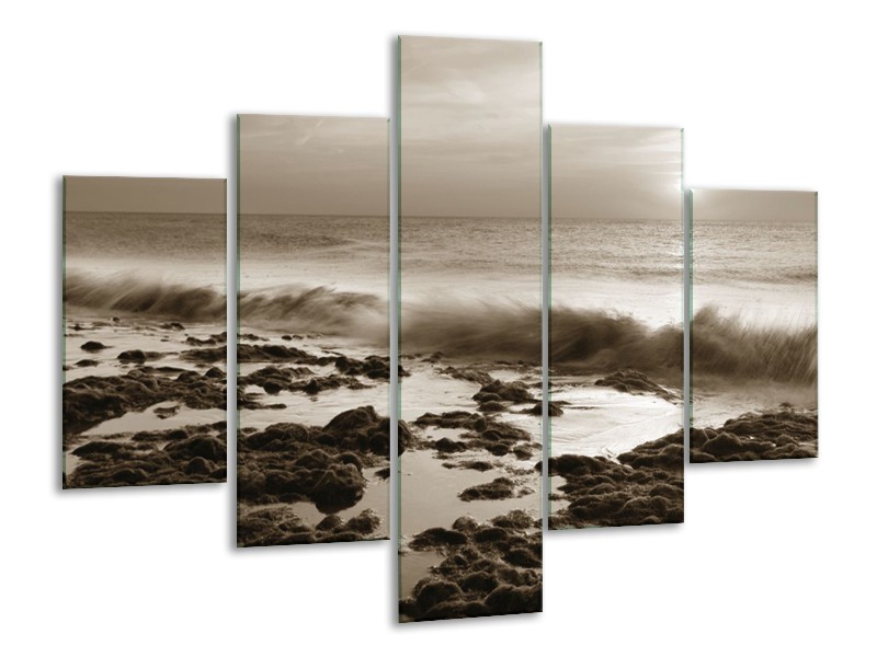 Glasschilderij Zee, Strand | Sepia | 100x70cm 5Luik