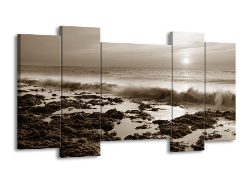 Glasschilderij Zee, Strand | Sepia | 120x65cm 5Luik