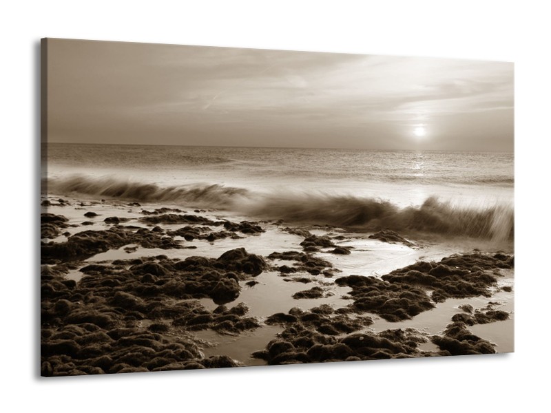 Glasschilderij Zee, Strand | Sepia | 140x90cm 1Luik