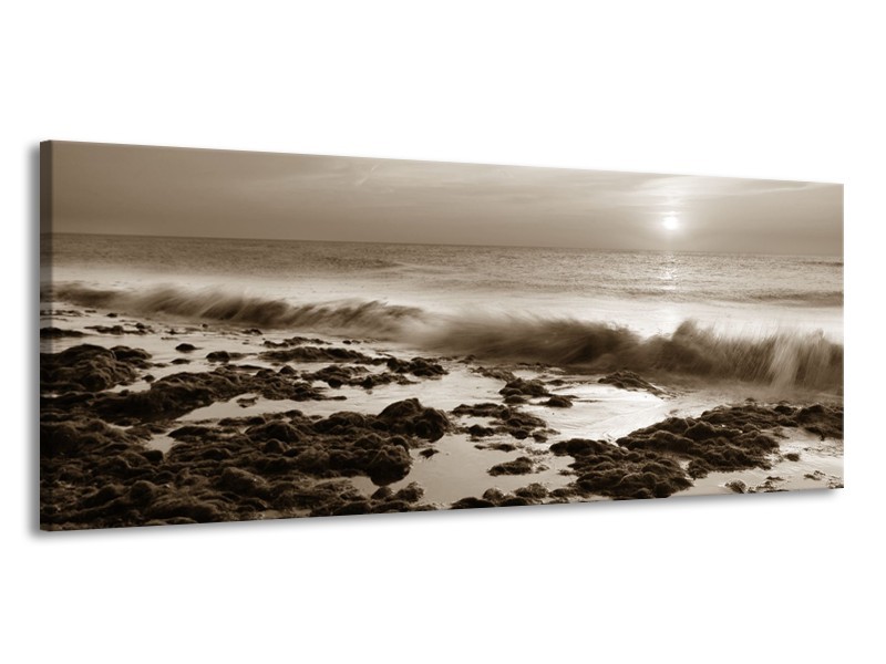 Canvas Schilderij Zee, Strand | Sepia | 145x58cm 1Luik