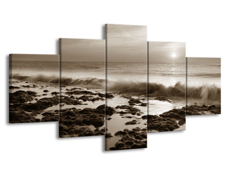 Glasschilderij Zee, Strand | Sepia | 150x80cm 5Luik