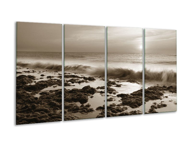 Glasschilderij Zee, Strand | Sepia | 160x80cm 4Luik