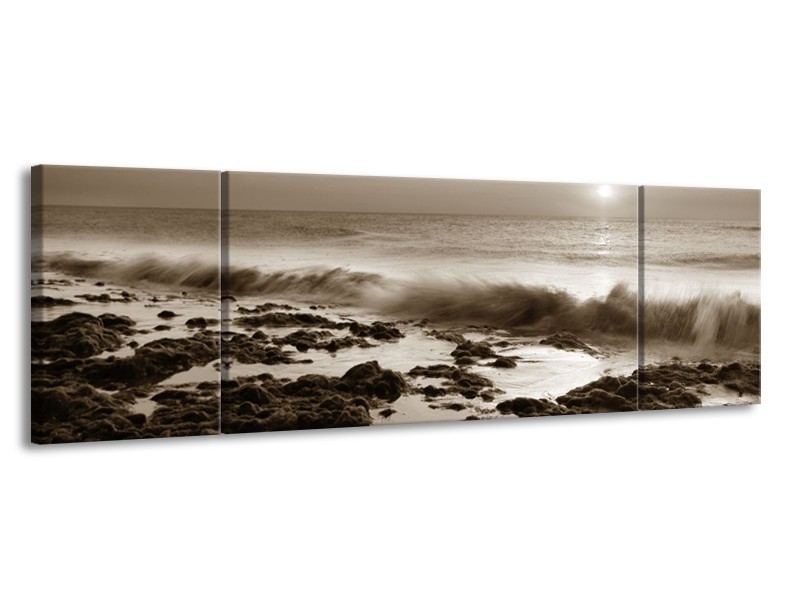 Glasschilderij Zee, Strand | Sepia | 170x50cm 3Luik