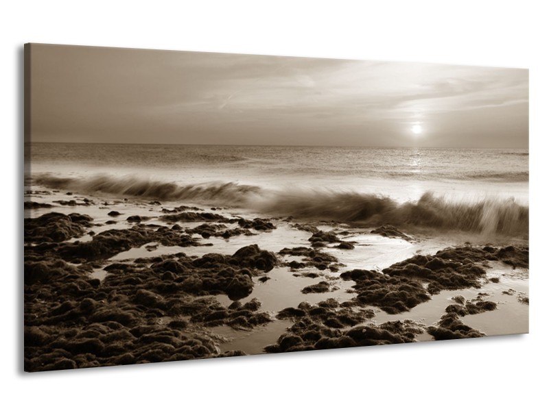 Canvas Schilderij Zee, Strand | Sepia | 190x100cm 1Luik