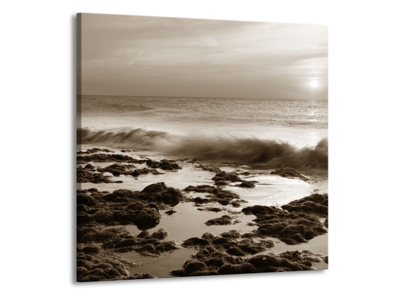 Canvas Schilderij Zee, Strand | Sepia | 50x50cm 1Luik