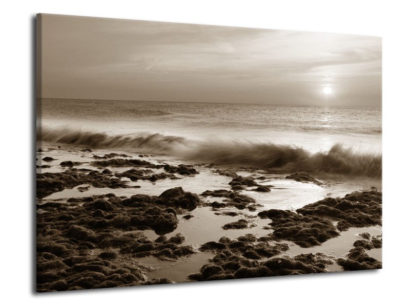 Canvas Schilderij Zee, Strand | Sepia | 70x50cm 1Luik