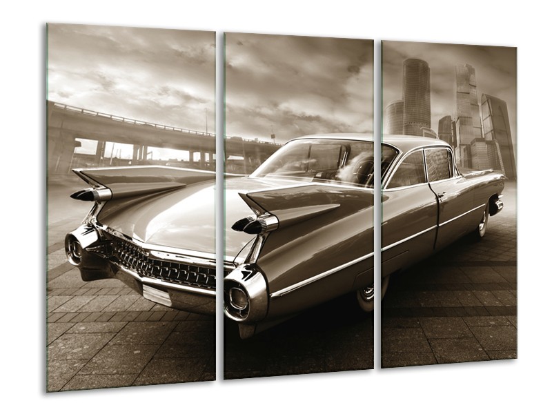 Canvas Schilderij Auto | Sepia | 120x80cm 3Luik