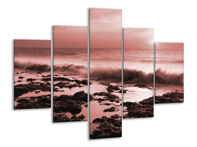 Glasschilderij Zee, Strand | Bruin, Rood | 100x70cm 5Luik