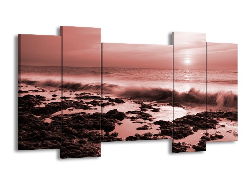 Glasschilderij Zee, Strand | Bruin, Rood | 120x65cm 5Luik