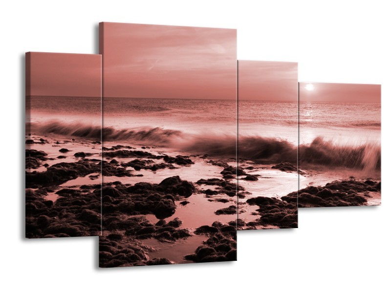 Glasschilderij Zee, Strand | Bruin, Rood | 120x75cm 4Luik