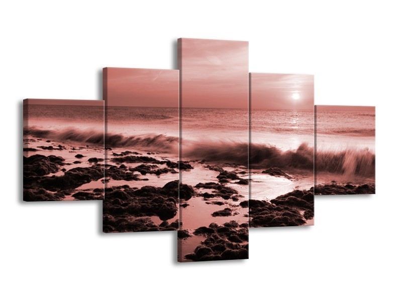 Canvas Schilderij Zee, Strand | Bruin, Rood | 125x70cm 5Luik