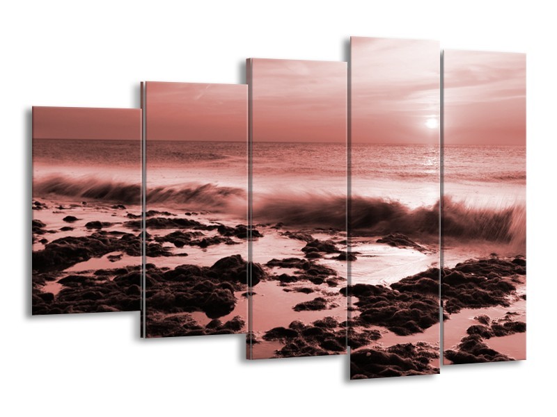 Glasschilderij Zee, Strand | Bruin, Rood | 150x100cm 5Luik