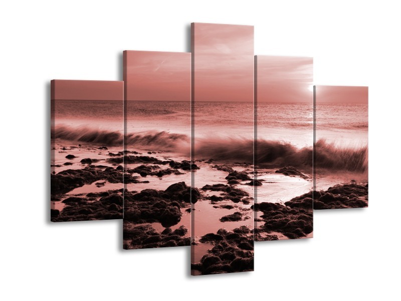 Glasschilderij Zee, Strand | Bruin, Rood | 150x105cm 5Luik