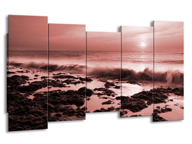 Canvas Schilderij Zee, Strand | Bruin, Rood | 150x80cm 5Luik