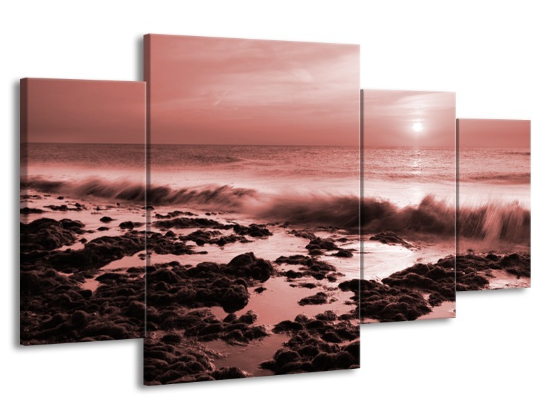 Glasschilderij Zee, Strand | Bruin, Rood | 160x90cm 4Luik