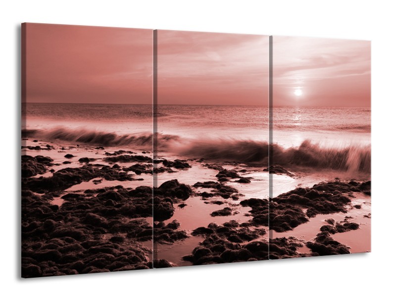 Canvas Schilderij Zee, Strand | Bruin, Rood | 165x100cm 3Luik