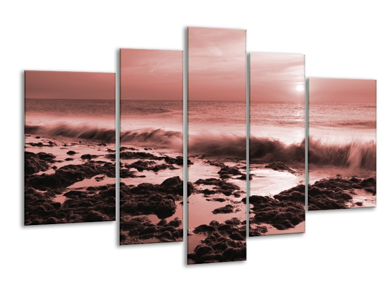 Glasschilderij Zee, Strand | Bruin, Rood | 170x100cm 5Luik